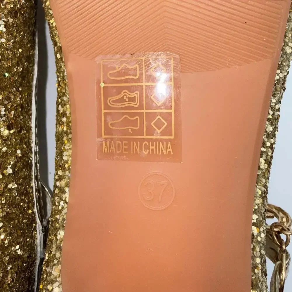 Gold Glitter Mary Jane Big Girls EU 37 Low Heel Dress Shoes Princess Party